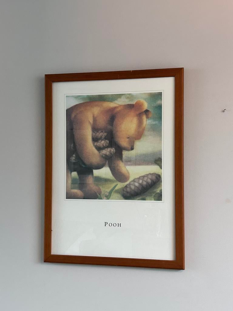 Grote Ingelijste winnie the pooh vintage uit 1996, Ophalen, Zo goed als nieuw, 50 tot 75 cm, Schilderij