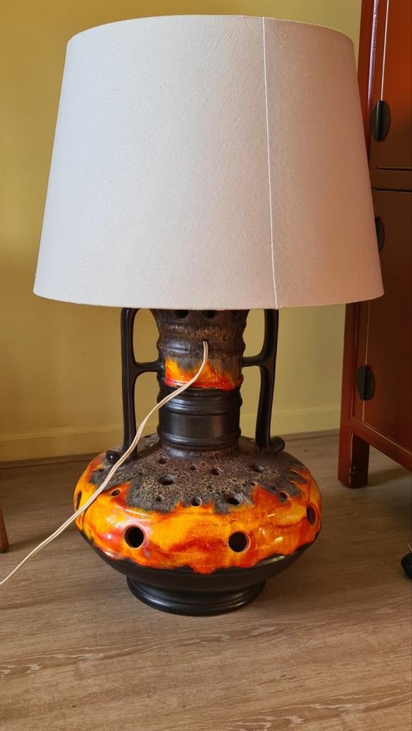 Vintage Fat Lava Tafellamp - Oranje/Bruin Keramiek, Ophalen