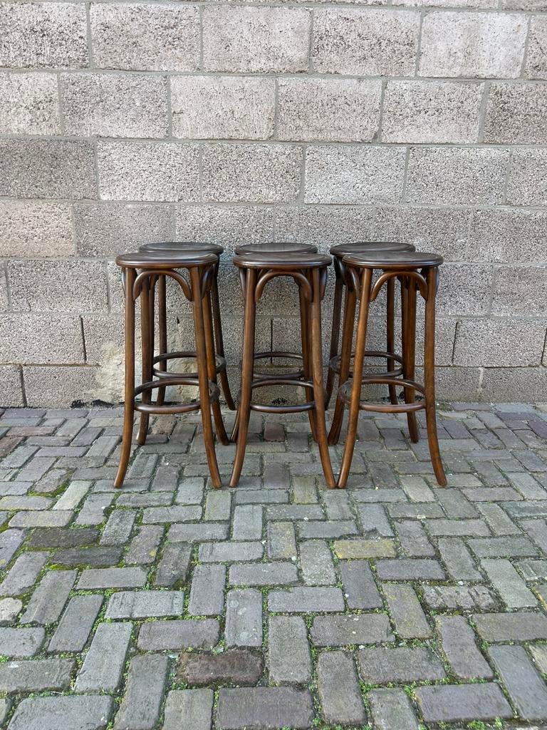 1 set 6 stuks Thonet Paris barkruk donkerbruin 75 cm Nieuw