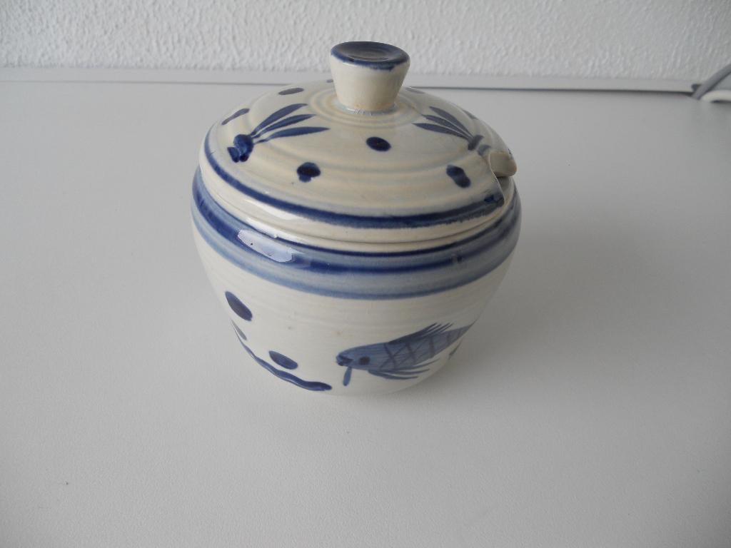Wim Visser jampotje creme/blauw, Antiek en Kunst, Ophalen of Verzenden