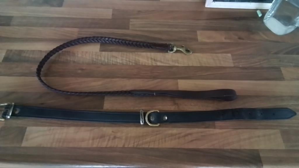 Leren halsband xl en gevlochten riem, Ophalen of Verzenden, Gebruikt