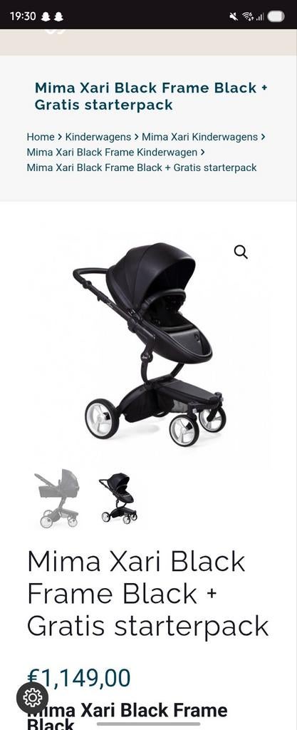 Mima Xari Black Frame Black + Gratis starterpack, Ophalen of Verzenden, Gebruikt, Kinderwagen, Overige merken