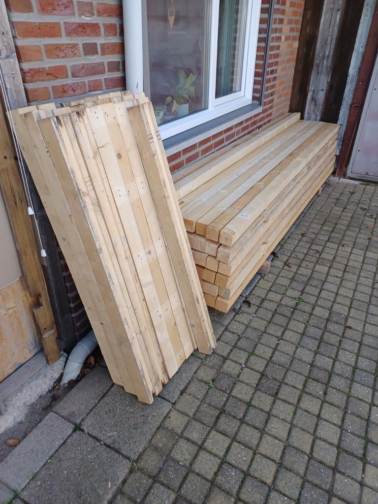 Ruw vuren balken 3 meter, Doe-het-zelf en Verbouw, Hout en Planken, Ophalen, Zo goed als nieuw, Balk, Vuren