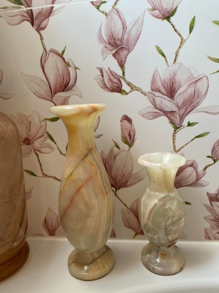 Set vintage onyx marmeren vazen, Steen, Overige kleuren, Ophalen of Verzenden, Zo goed als nieuw