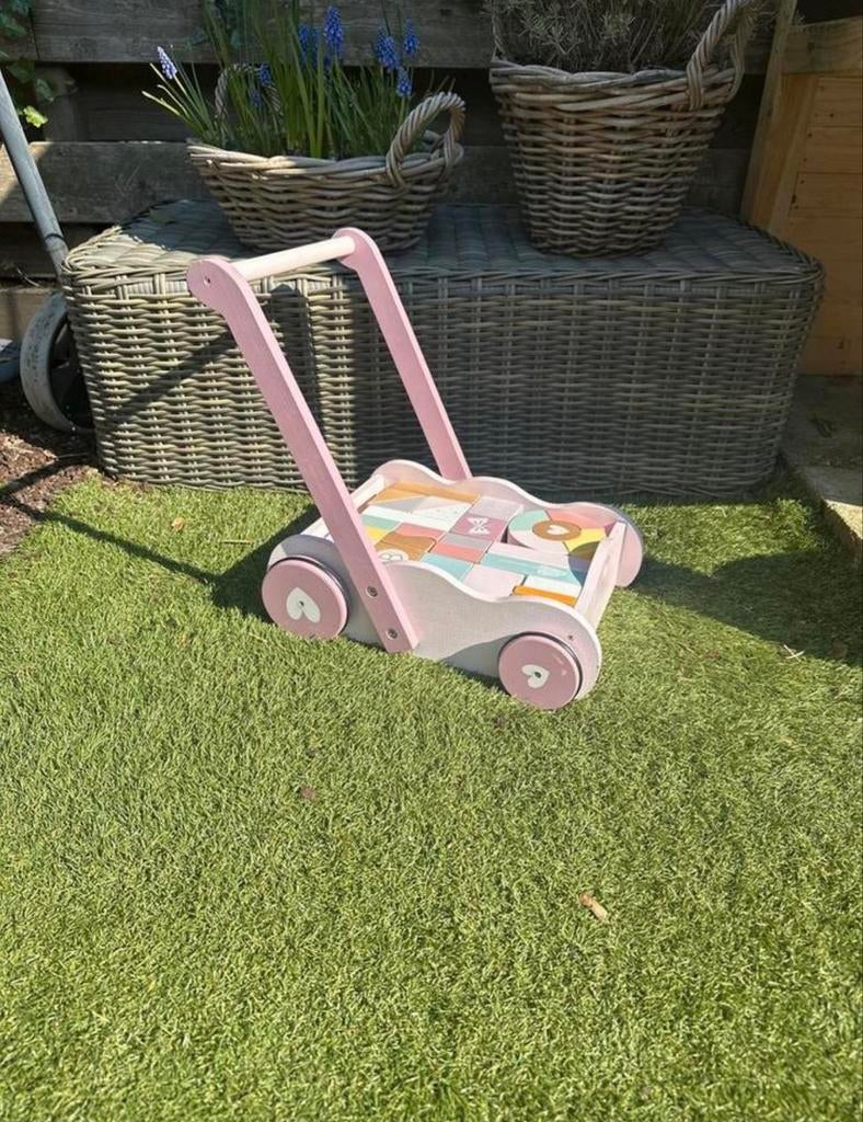 Little Dutch Houten Loopwagen met Blokken - Roze, Kinderen en Baby's, Ophalen of Verzenden, Zo goed als nieuw, Overige typen, Met wieltjes