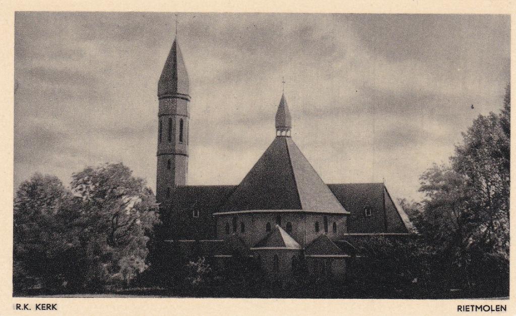 GA1265 Rietmolen RK Kerk Achterhoek 1950 Haaksbergen Neede, Verzenden, 1940 tot 1960, Ongelopen, Gelderland