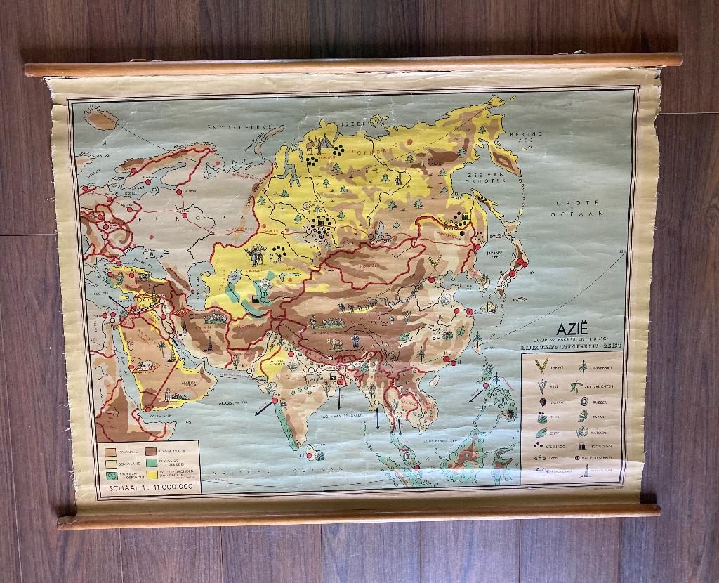 Oude schoolkaart (Azië), Antiek en Kunst, Antiek | Schoolplaten, Ophalen, Aardrijkskunde