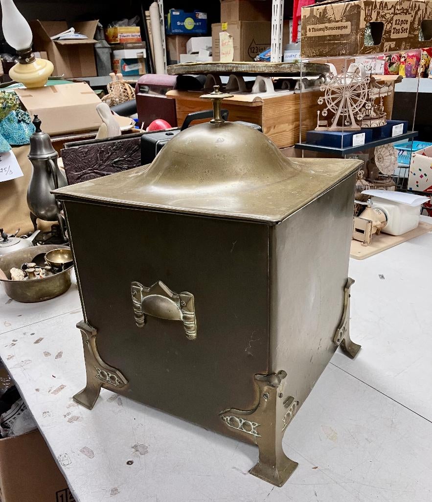 Jugendstil haardbak geelkoper met binnenbak ca. 1900, Verzenden