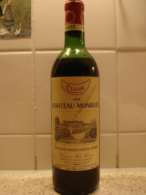 Château Monroze 1969, Appellation Bordeaux Supérieur Contr., Verzamelen, Frankrijk, Ophalen of Verzenden, Zo goed als nieuw, Rode wijn