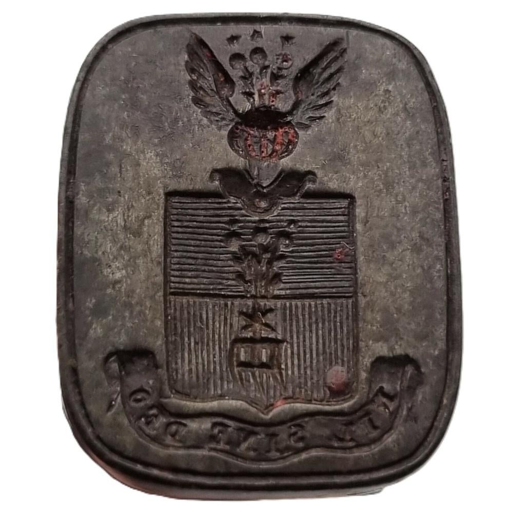 144. Ebbenhouten lakstempel met familiewapen, 19e eeuw, Ophalen of Verzenden