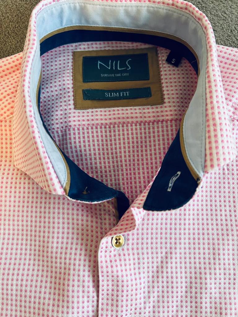 Overhemd maat 38 slim fit extra lang merk Nils ( Jac Hensen), Kleding | Heren, Ophalen of Verzenden, Zo goed als nieuw, Roze, Halswijdte 38 (S) of kleiner