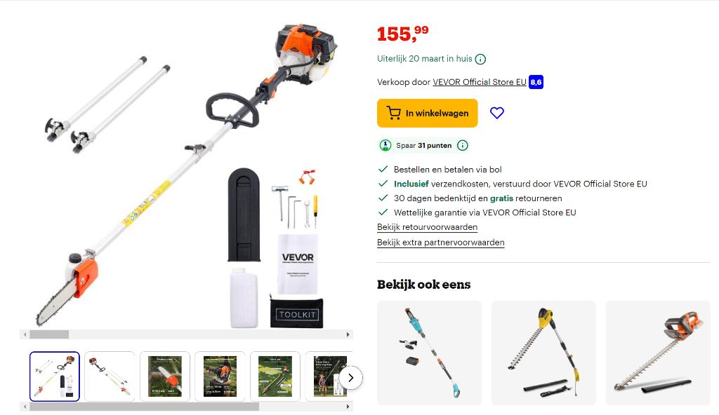 Heggenschaar/ Benzine Snoeischaar Telescopische kettingzaag, Tuin en Terras, Ophalen, Nieuw, Benzine, Vevor