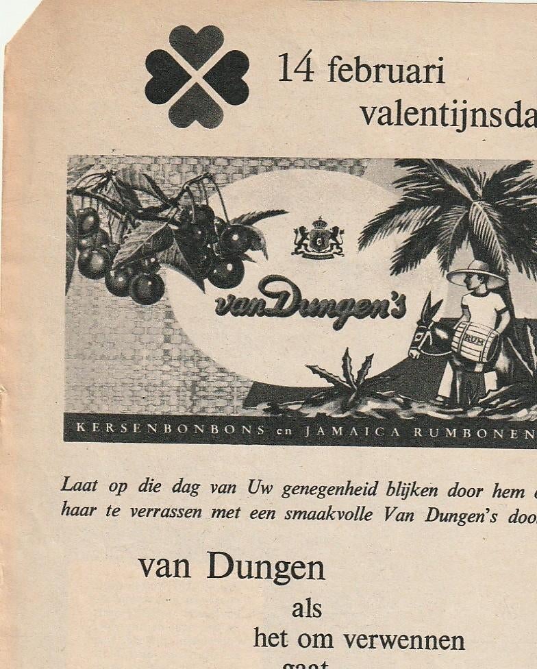 Retro reclame 1960 Van Dungen chocolade 14 februari, Verzenden, Overige typen