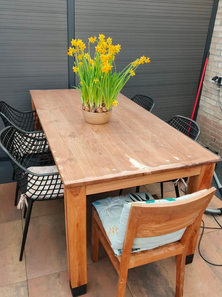 Teakhouten eettafel, Ophalen, Gebruikt, 50 tot 100 cm, 150 tot 200 cm