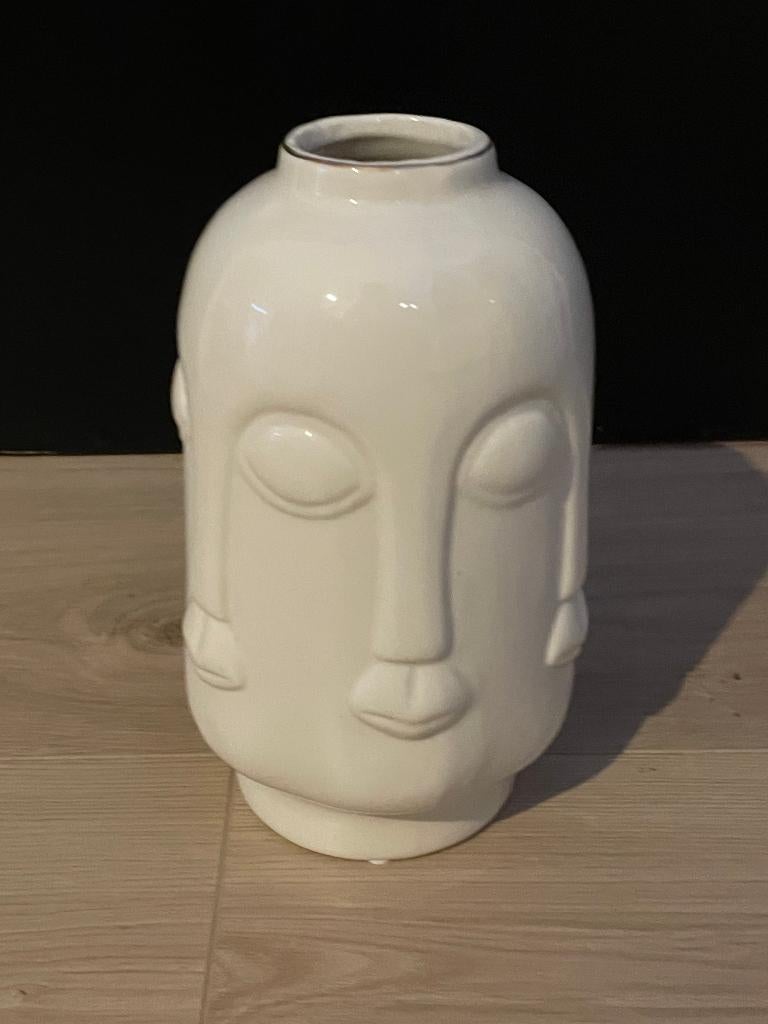 Vaas Wit Gezicht 20 CM, Wit, Aardewerk of Porselein, Ophalen of Verzenden, Zo goed als nieuw