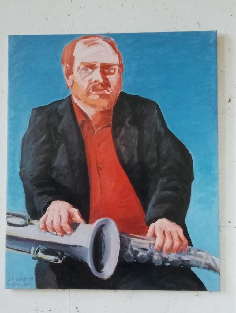 Simon Kramer atelier foto portret Willem Breuker gesigneerd, Ophalen of Verzenden