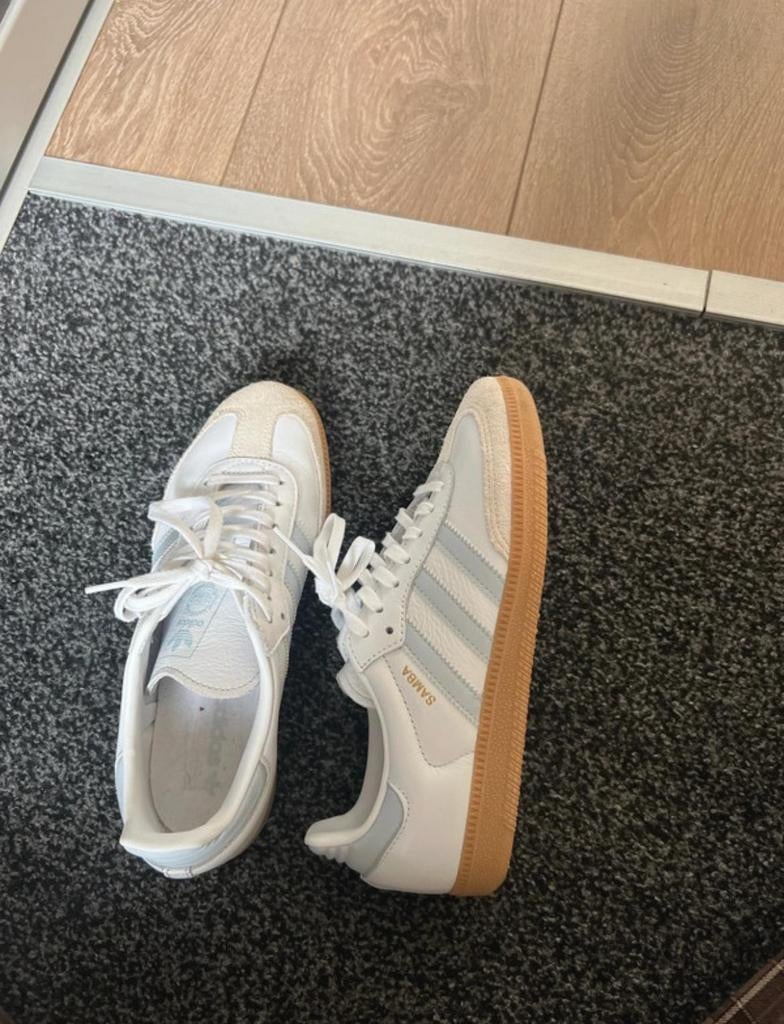 Adidas Samba OG sneakers wit met lichtblauwe strepen, Adidas, Wit, Ophalen of Verzenden, Sneakers of Gympen