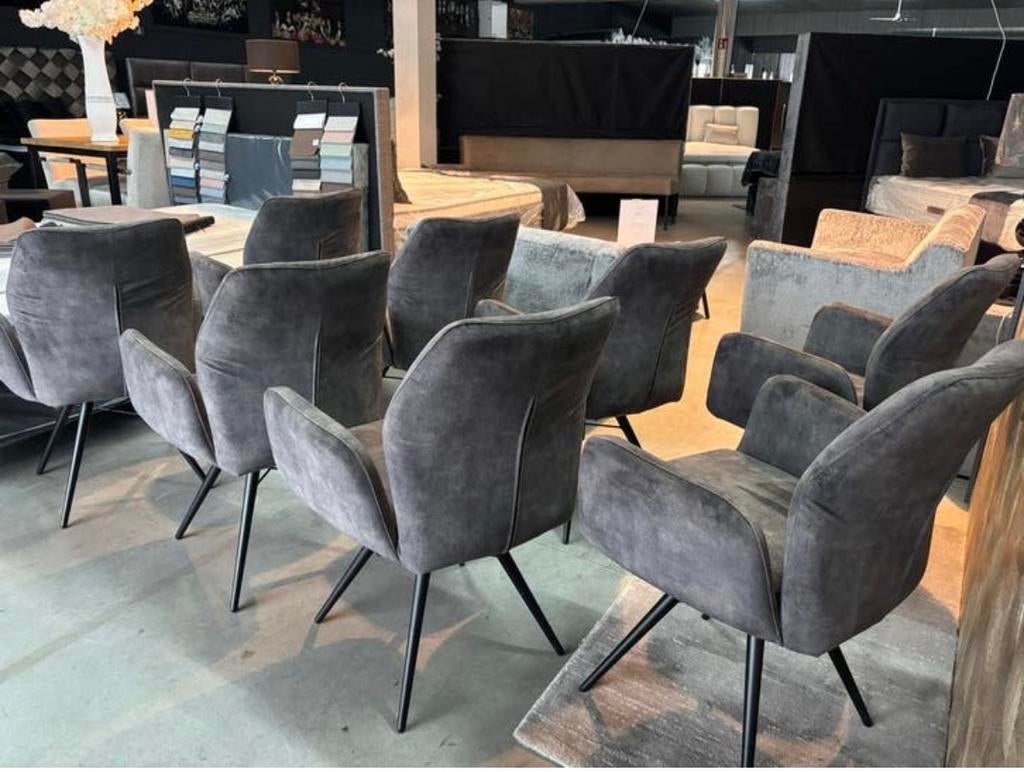 Set van 4 draaibare eetkamerstoelen - Velvet Antraciet, Ophalen, Nieuw, Vier, Stof