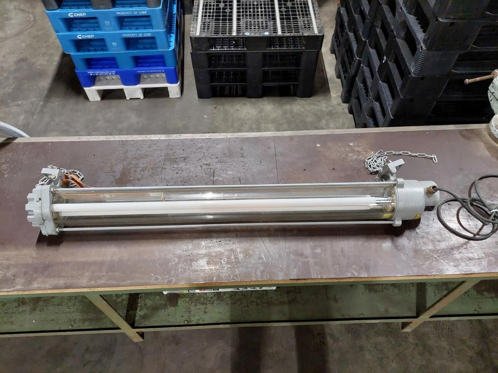 Industriële glazen buislamp tube AKA Electric hanglamp, Ophalen, Zo goed als nieuw, Glas, Minder dan 50 cm