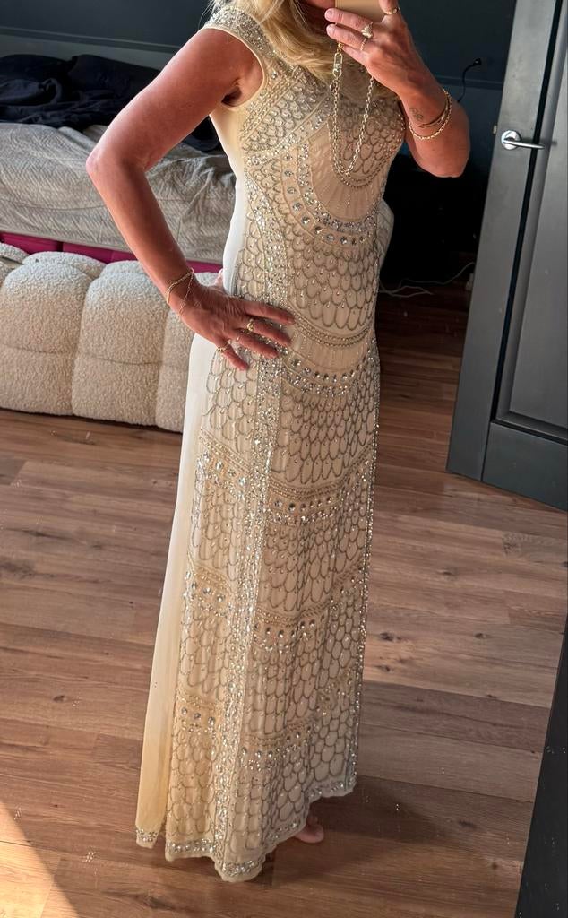 Elegante Galajurk met Kralen en Pailletten maat S, Maat 38/40 (M), Galajurk, Beige, Ophalen of Verzenden