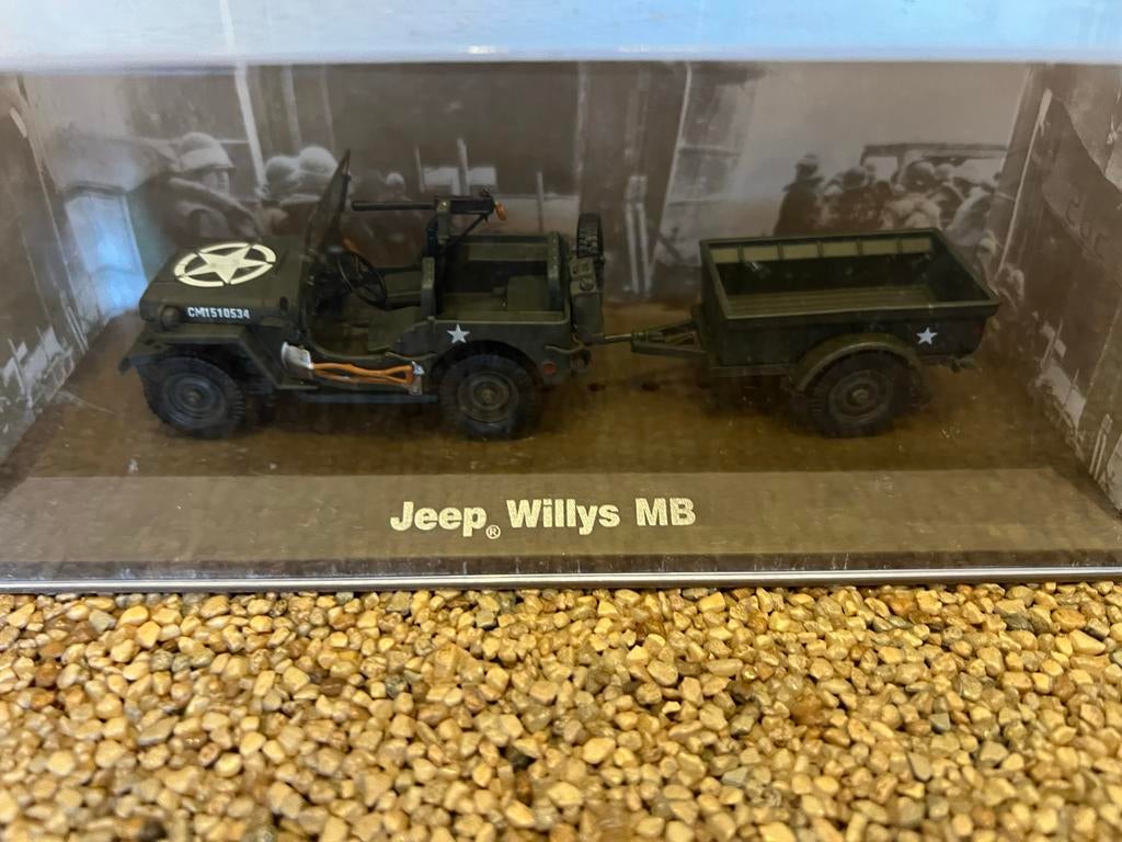 Jeep Willys MB model met aanhanger, Overige merken, Auto, 1:32 tot 1:50, Ophalen of Verzenden
