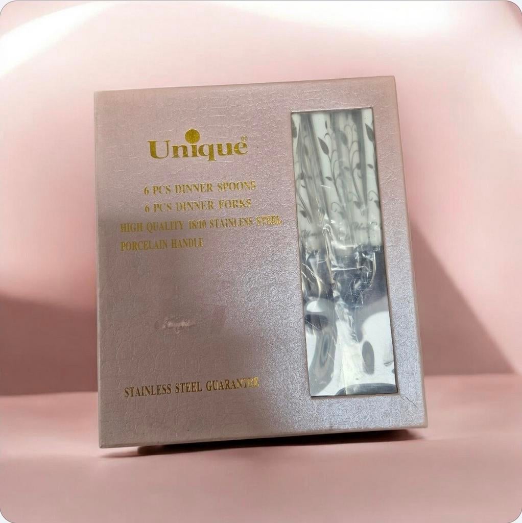 Unieke Bestekset 12-delig RVS met Porseleinen Handvat, Ophalen of Verzenden, Nieuw, Rvs of Chroom, Bestekset