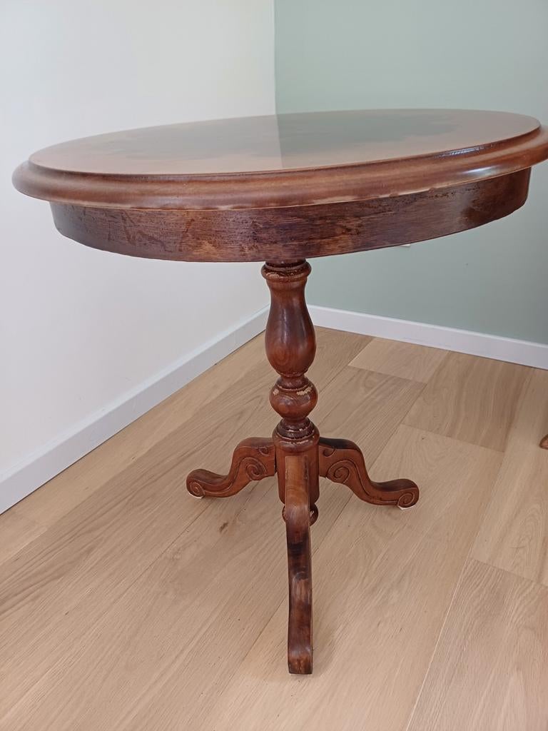 Antiek wijntafeltje, driepoot met ingelegd blad, Antiek en Kunst, Antiek | Meubels | Tafels, Ophalen of Verzenden