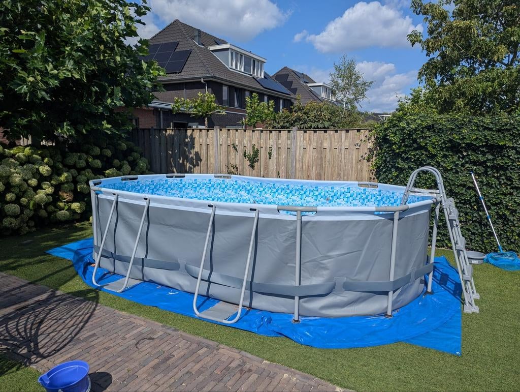 Zwembad ovaal  4,8x3,05m met Zandfilter & Zoutwater, Ophalen, 80 tot 120 cm, 300 cm of meer, Zo goed als nieuw