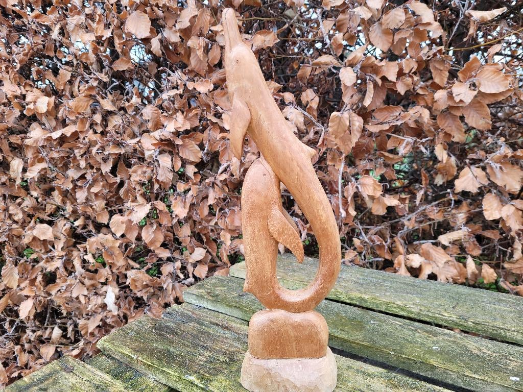 handgemaakte mooie houten dolfijnen beeld, Ophalen of Verzenden, Houtsnijwerk