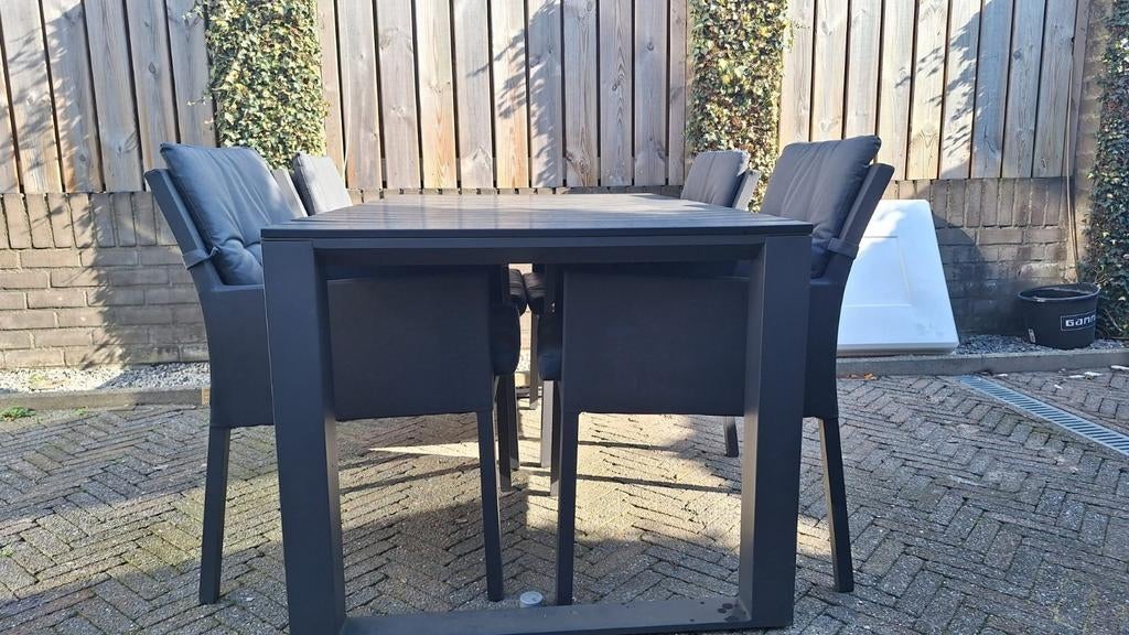 Life Lava Carbon Tuinset - All Weather Kussens - 160x90cm, Tuin en Terras, 4 zitplaatsen, Aluminium, Ophalen of Verzenden, Zo goed als nieuw