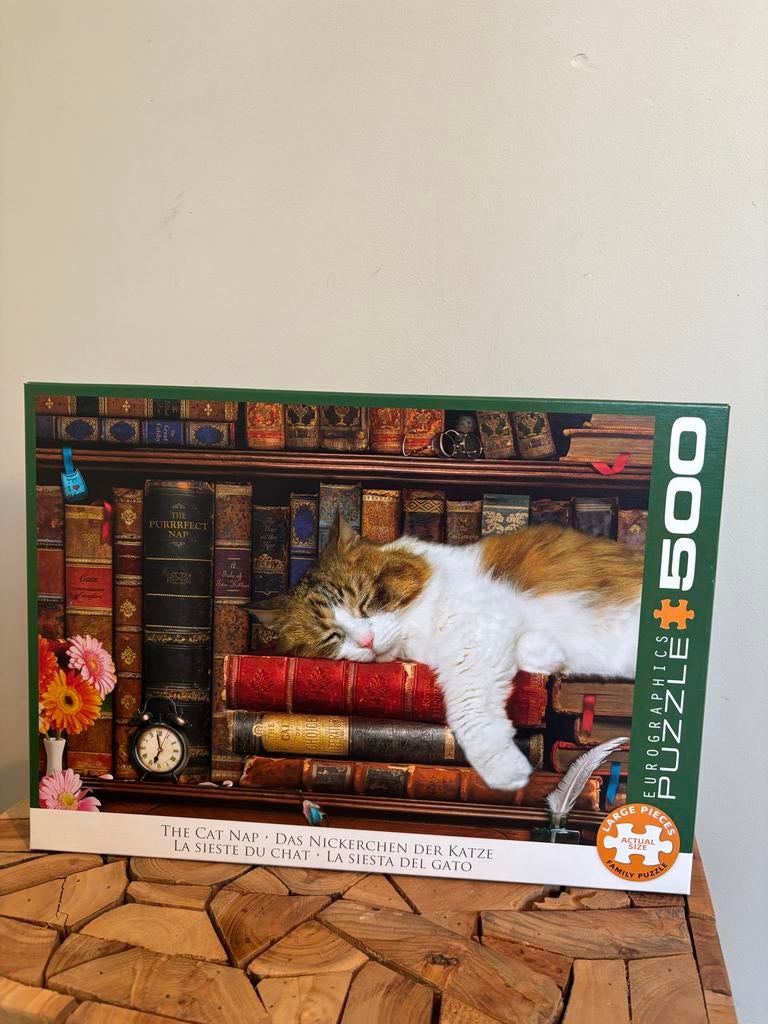 Eurographics puzzel 500 stukjes - slapende kat, Ophalen of Verzenden, 500 t/m 1500 stukjes, Nieuw, Legpuzzel