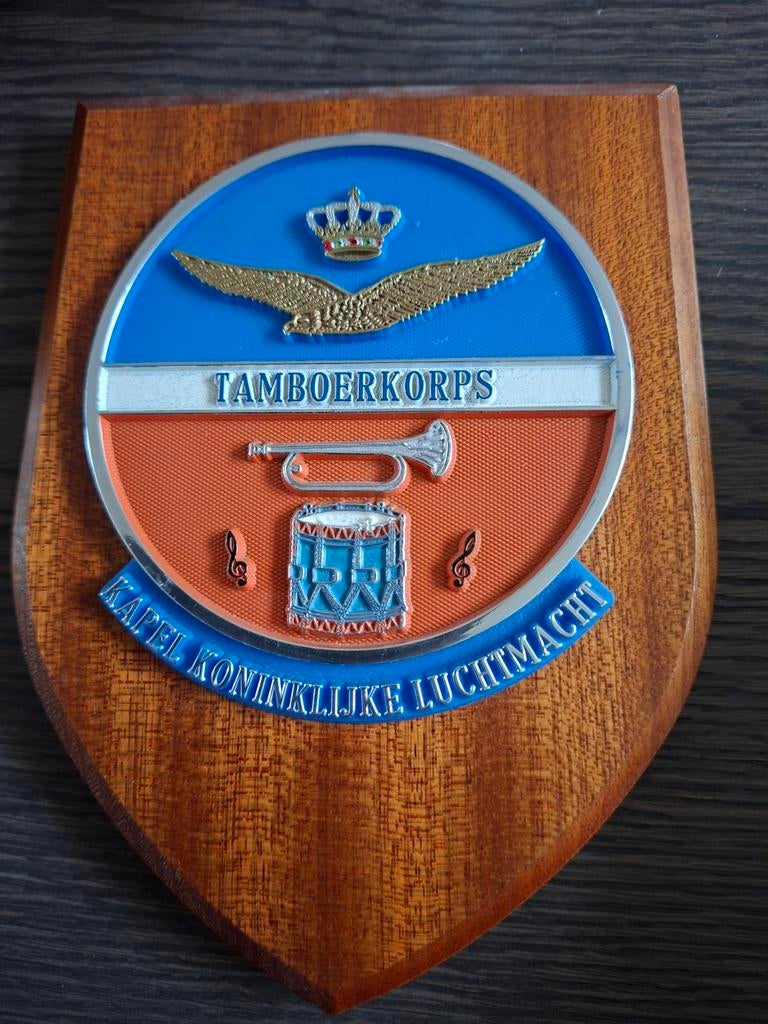 Schildje Tamboerkorps Koninklijke Luchtmacht 17x15cm, Ophalen of Verzenden, Gebruikt