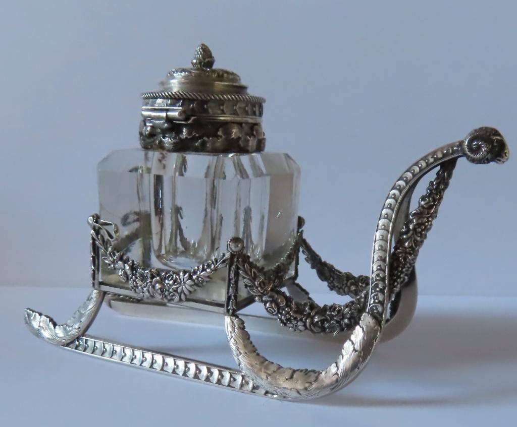 Uit inboedel:Topstuk! antieke zilveren inktpot arrenslee,Dui, Verzenden, Zilver