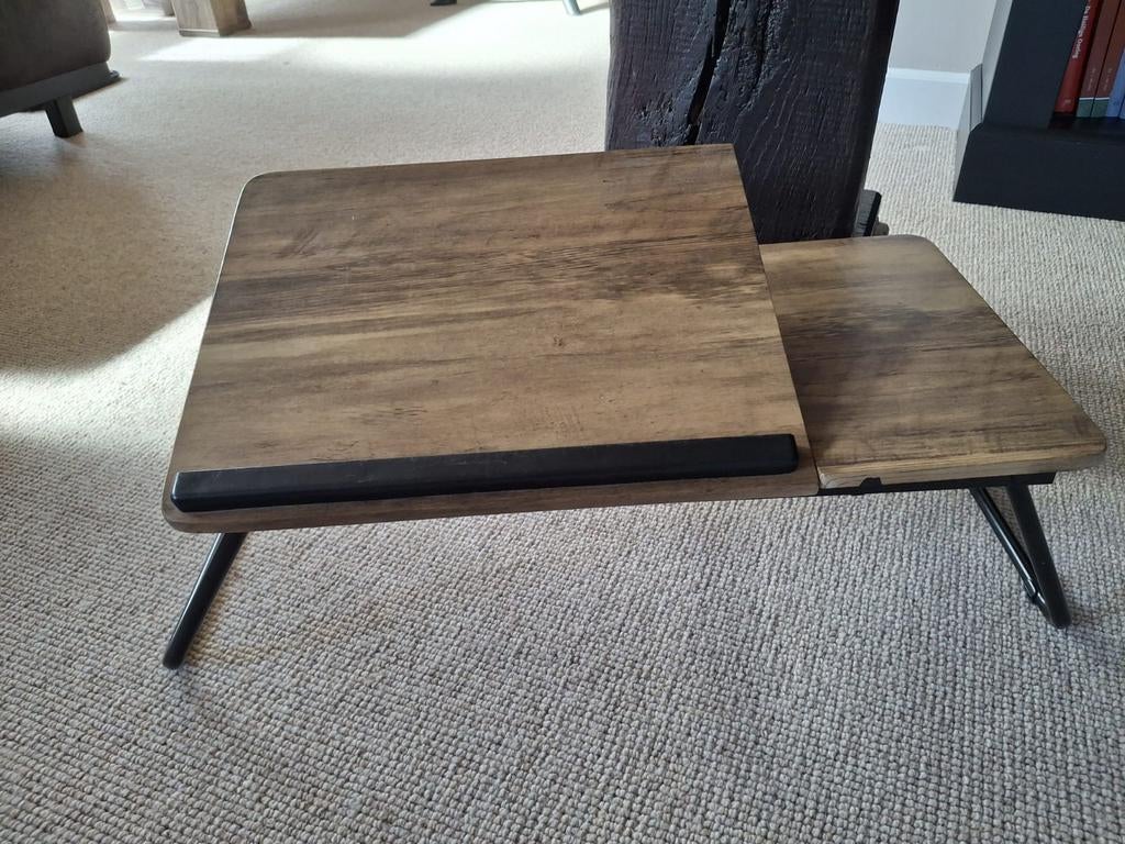 Houten laptoptafel met verstelbaar blad, Ophalen of Verzenden, Zo goed als nieuw, In hoogte verstelbaar
