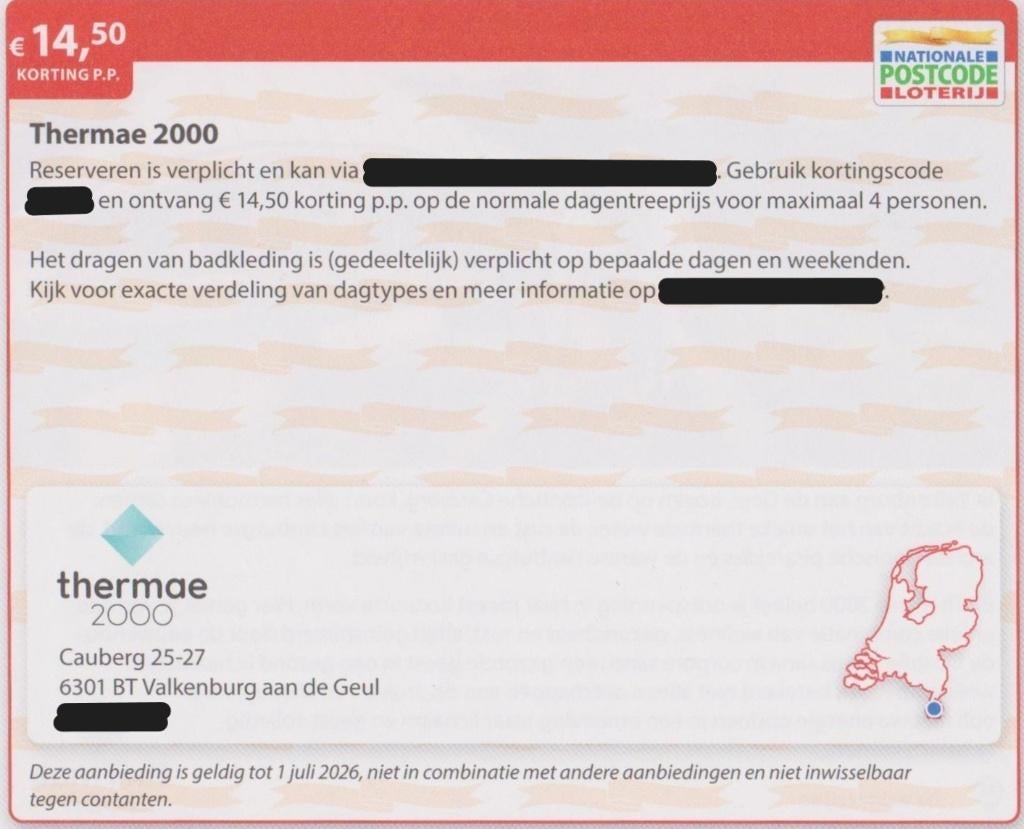 Thermae 2000. € 14,50 korting pp Postcodeloterij kortingsbon, Drie personen of meer, Kortingsbon, Spa of Sauna