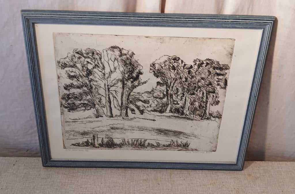 Mooie Ets / Vernimou 'Bos en Weide' - Henk Horward, Antiek en Kunst, Ophalen of Verzenden