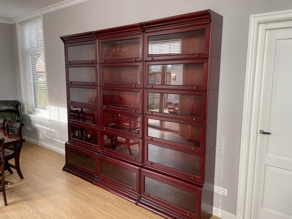 Grote boekenkast globe Wernicke mahonie, 250 tot 300 cm, Met klep(pen), Ophalen of Verzenden, Zo goed als nieuw