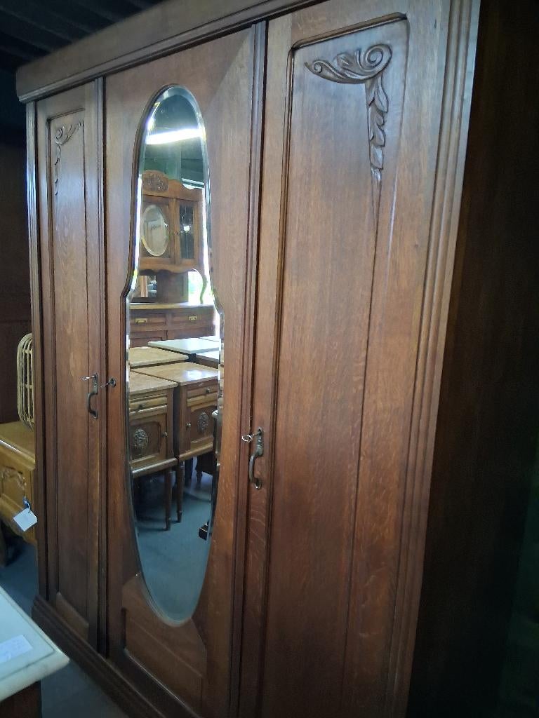 antieke eiken linnenkast kleerkast spiegeldeur 325,00, Ophalen, 100 tot 150 cm, Eikenhout, Zo goed als nieuw