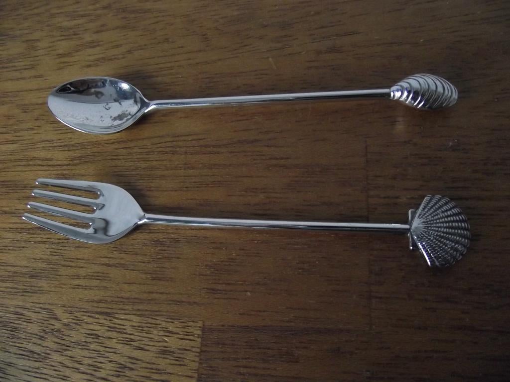 verzilverd vork lepel 13cm glad steel schelp Shell 1970 p st, Ophalen of Verzenden
