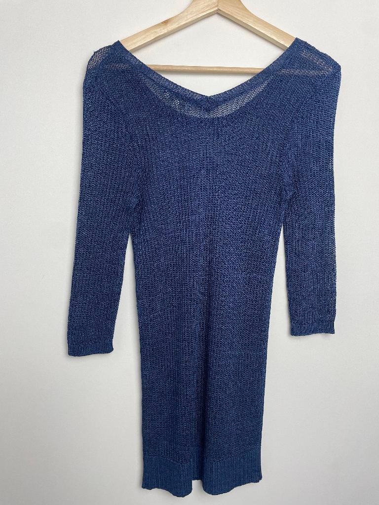Reiss grofgebreide mini jurk lange trui blauw maat 34 v-hals, Reiss, Enquiries@mail.reiss.com, Blauw, Ophalen of Verzenden