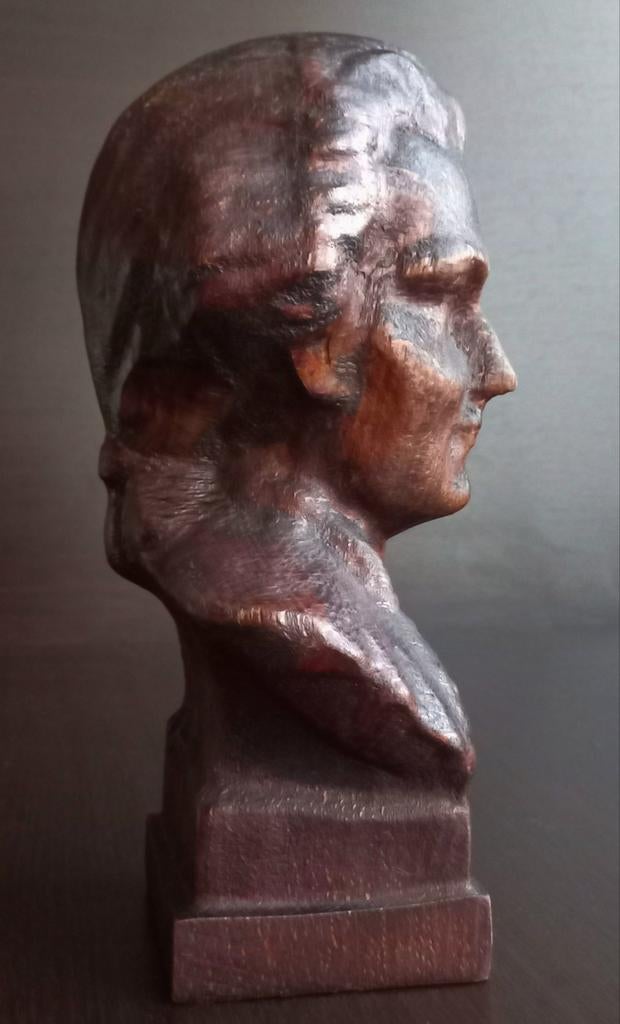 Antieke houten buste van Wolfgang Amadeus Mozart, Antiek en Kunst, Kunst | Beelden en Houtsnijwerken, Ophalen of Verzenden
