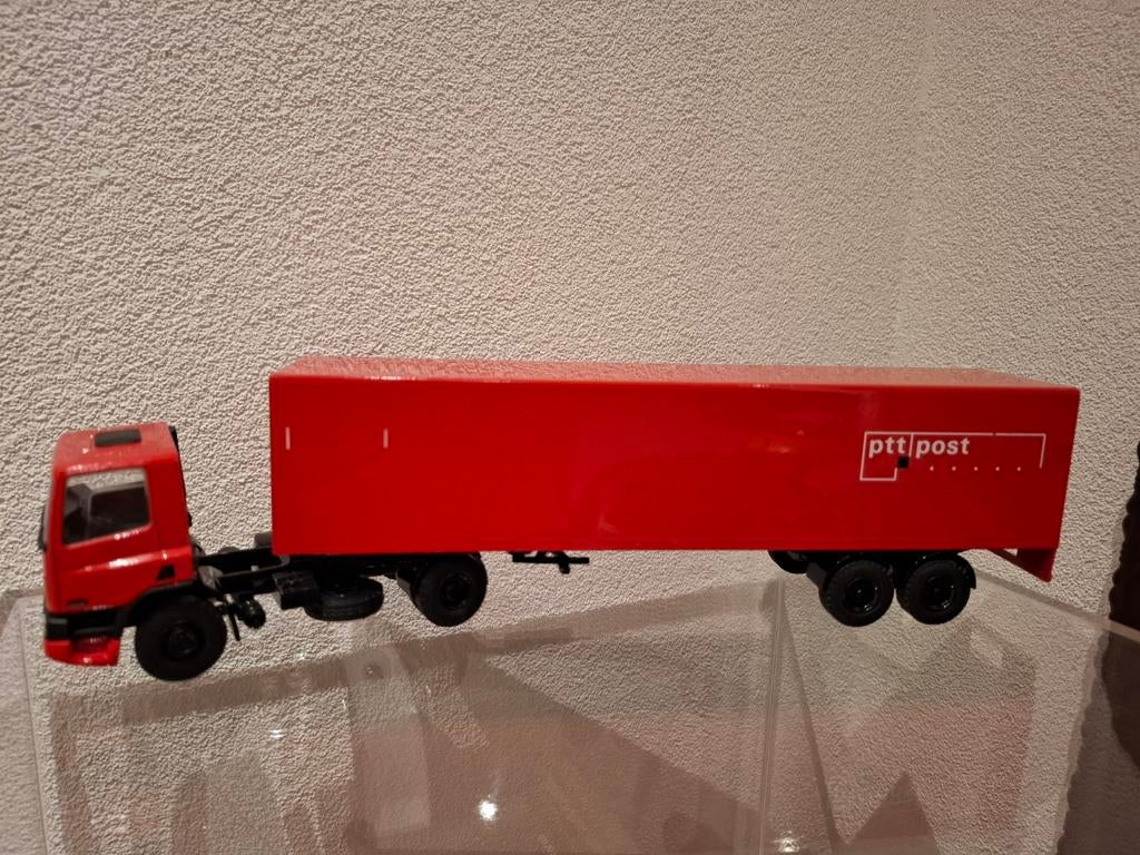 Mooie PTT Post DAF 75 truck met oplegger, Overige merken, Gebruikt, 1:50 of kleiner, Ophalen of Verzenden