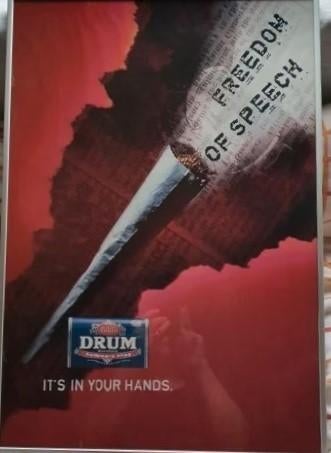 Poster Drum Shag - Rookwaren - Tabak, Rechthoekig Staand, Ophalen of Verzenden, Zo goed als nieuw, A1 t/m A3