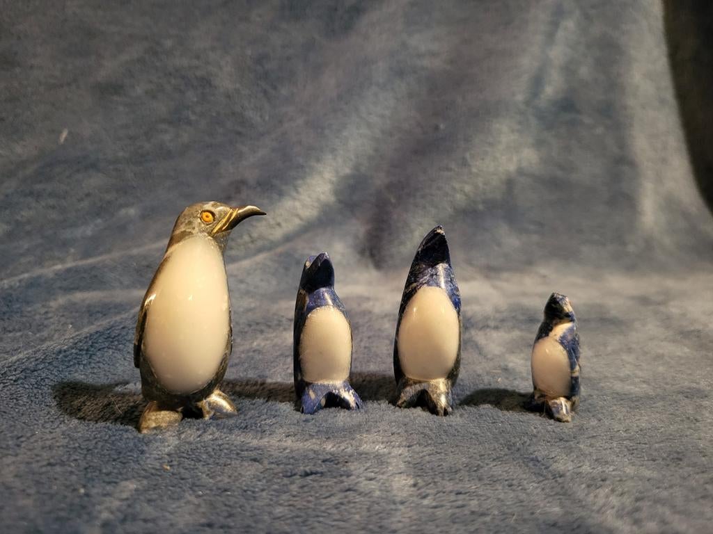 Lapis Lazuli Pinguïns - Set van 4, Tuin en Terras, Tuinbeelden, Ophalen, Zo goed als nieuw, Steen, Dierenbeeld
