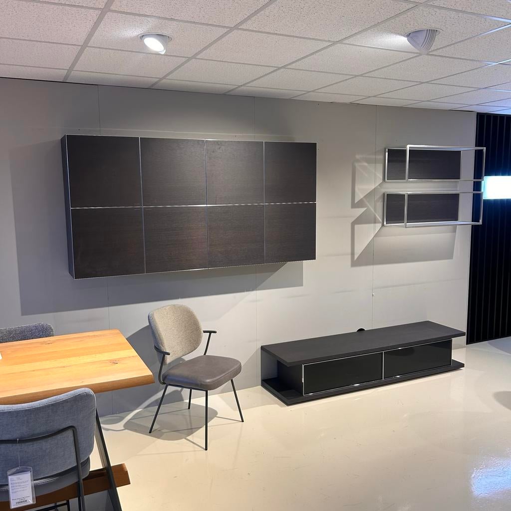 Molteni Pass Aanbouwwand - Grijs Eiken Design, Huis en Inrichting, Kasten | Televisiemeubels, Zo goed als nieuw, 200 cm of meer