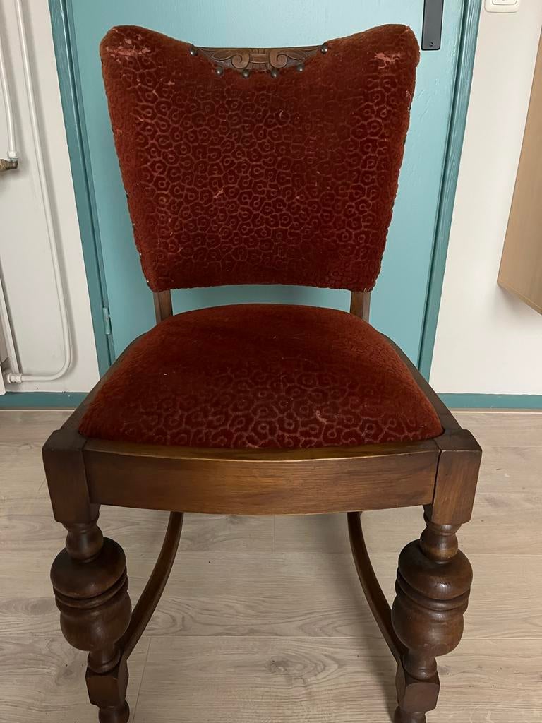 4 Eetkamerstoelen Grootmoeders Tijd - Massief Eiken, Ophalen, Gebruikt, Bruin, Vier