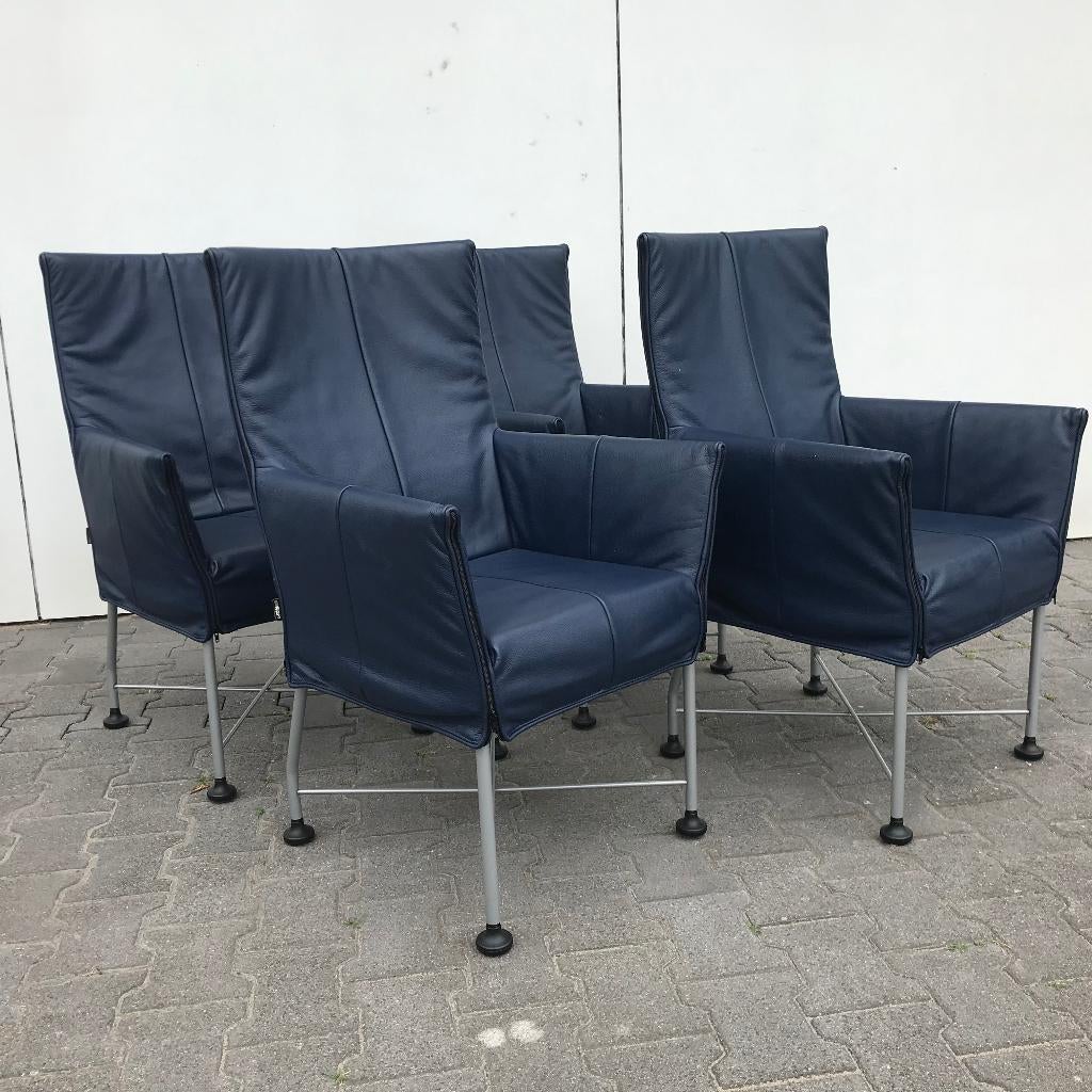 4 IZGS Montis Chaplin design stoel stoelen blauw leer, Huis en Inrichting, Stoelen, Ophalen, Blauw, Leer, Zo goed als nieuw