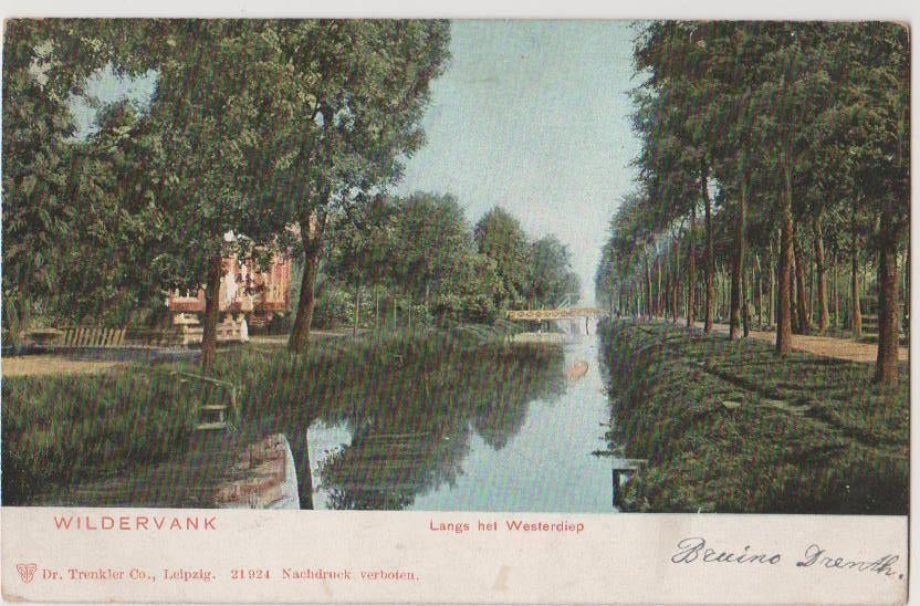 Wildervank (Gr.) Langs het Westerdiep 1904., Verzenden, Voor 1920, Gelopen, Groningen