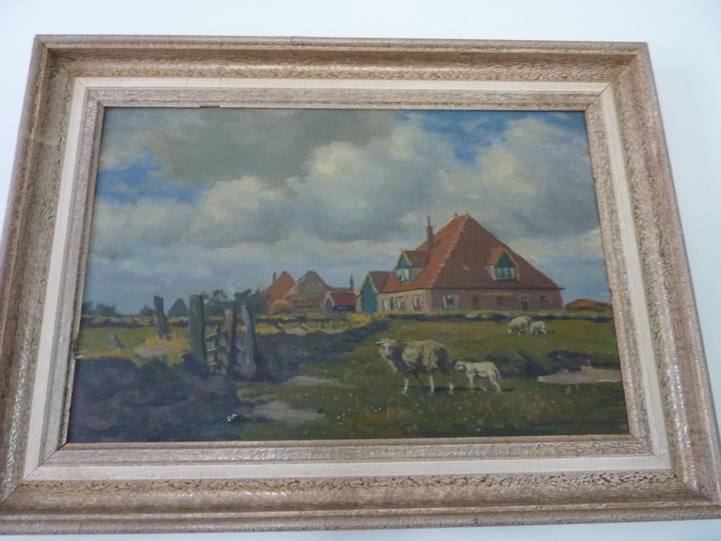 Texel HARKENBUURT  Blok van der Velden olieverf schilderij ., Ophalen of Verzenden