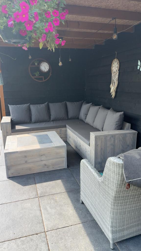 Steigerhout Loungebank Hoekbank Loungeset Tuinset ACTIEMAAND, Steigerhout, Nieuw, Ophalen of Verzenden, Eettafel